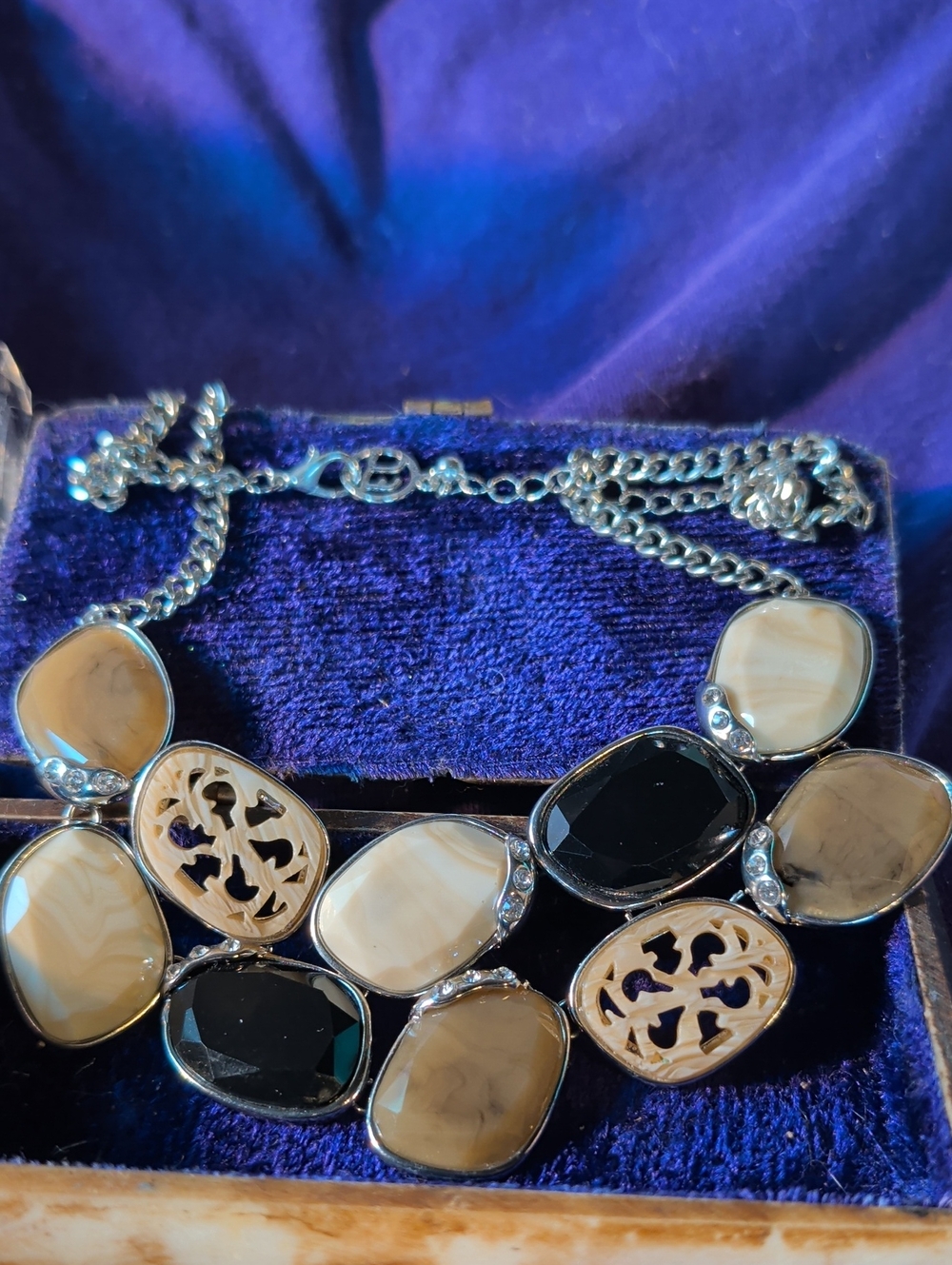 Unique Vintage Beige, Black and Cream Statement Necklace